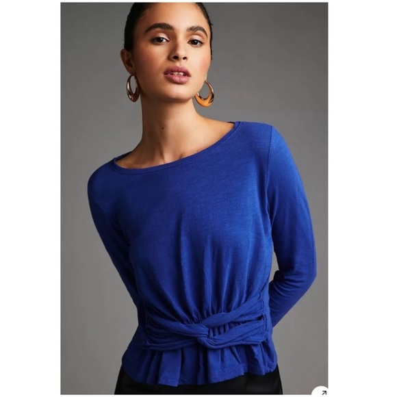 New Anthropologie Pilcro Long-Sleeve Twist Tee Blue Top Size XXS Anthro NWT - Picture 2 of 6